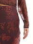 Фото #7 товара Wednesday's Girl bias cut floral burnout midaxi skirt co-ord in rust