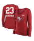 Фото #1 товара Women's Threads Christian McCaffrey Scarlet San Francisco 49ers Super Bowl LVIII Scoop Name and Number Tri-Blend Long Sleeve T-shirt
