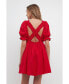 Women's Double Ruffled Band Mini Puff Sleeve Dress