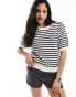 Фото #1 товара & Other Stories short sleeve knitted top in blue and white stripes with scallop edge neckline