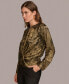 Фото #3 товара Women's Long-Sleeve Metallic Faux-Wrap Top