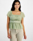 Фото #1 товара Juniors' Lace-Trim Flutter-Sleeve Top