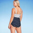 Women's Striped V-Neck Full Coverage One Piece Swimsuit - Kona Sol Navy Blue XL