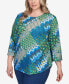 Plus Size Mixed Bohemian Geo Patchwork Top with Bell Sleeves