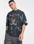 ASOS Dark Future oversized t-shirt with raw edges and acid wash graphic prints in black