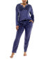 Фото #4 товара Women's 2-Pc. Velour Henley Pajamas Set