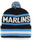 Фото #3 товара Men's Black Miami Marlins Bering Cuffed Knit Hat with Pom