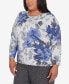 Plus Size Worth Avenue Women's Watercolor Floral Shimmer Crew Neck Sweater