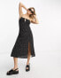 Фото #1 товара Monki strappy midi dress with split in black spot