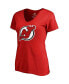ფოტო #3 პროდუქტის Women's Nico Hischier Red New Jersey Devils Plus Size Backer Name and Number V-Neck T-shirt