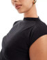 Kaiia slinky high neck cap sleeve top in black