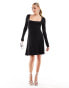 ASOS DESIGN square neck softline long sleeve mini dress in black Черный, XS - EU 32-34 - фото #2