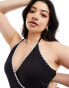 In The Style Plus wrap front contrast stitch swimsuit in black