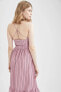 Фото #6 товара Volanlı Sırtı Çapraz Detaylı İp Askılı Çizgili Poplin Midi Elbise