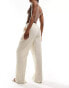 Pieces linen blend high waisted wide leg trouser in cream