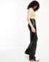 Only Tall high waisted wide leg faux leather contrast stitch trousers in black