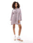 ASOS DESIGN mini shirt dress with ruched belt detail in multi stripe