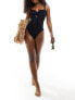 Фото #5 товара Miss Selfridge broderie corset detail tie front swimsuit in black