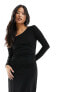 Фото #7 товара JDY Petite assymetric neck midi dress with side slit in black