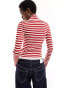 Фото #3 товара Monki cropped knitted cardigan with front zip in red and beige stripes