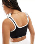 Фото #4 товара Bershka contrast piping knitted strappy top in black & white