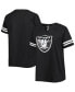 Фото #1 товара Women's Black Las Vegas Raiders Plus Size Logo Striped Raglan Notch Neck T-shirt