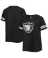 Women's Black Las Vegas Raiders Plus Size Logo Striped Raglan Notch Neck T-shirt