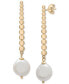 ფოტო #1 პროდუქტის Cultured Freshwater Pearl (9 x 10mm) Linear Drop Earrings in 14k Gold-Plated Sterling Silver
