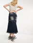 COLLUSION fishtail denim midi skirt with seam detail and pink wash Голубой, 32 - фото #3