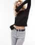 Topshop clean slash neck long sleeve top in black