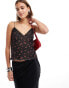 Pull&Bear lace trim mesh cami in black floral print Черный, S - EU 36 - фото #1