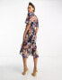 Hope & Ivy contrast lace ruffle midi dress in navy bright floral