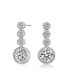 Фото #1 товара Sterling Silver with White Gold Plated Clear Round Cubic Zirconia Bezel Set Three Tier Drop Earrings
