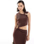 Фото #1 товара ASOS DESIGN trim detail cutout midi dress in chocolate