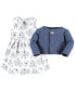 Toddler Girls Quilted Cardigan and Dress 2pc Set, Blue Toile