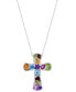 ფოტო #1 პროდუქტის EFFY® Multi-Gemstone Cross 18" Pendant Necklace (9-3/4 ct. t.w.) in Sterling Silver