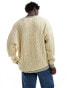 ASOS DESIGN oversized cable knit cricket jumper in cream with navy tipping Бежевый, 2XL - Chest 46-48 - фото #6