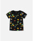 ფოტო #1 პროდუქტის Boy Organic Cotton T-Shirt With Allover Print Black - Toddler|Child