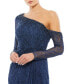 Фото #2 товара Women's Draped Jewel Encrusted Lace Drop Shoulder Gown