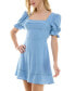 ფოტო #4 პროდუქტის Juniors' Puff-Sleeve Lace-Trim Mini Dress