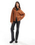 Фото #1 товара ASOS DESIGN supersoft boxy funnel neck zip through cardigan in tan