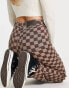 ONLY high waisted straight leg trousers in brown checkerboard