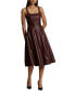 Фото #4 товара Women's Seamed Faux-Leather Swing Dress