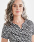 Фото #3 товара Women's Printed Short-Sleeve Henley Top, Created for Macy's