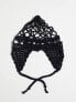 COLLUSION crochet festival skull cap with tie detail in black