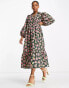 Nobody's Child Henrietta oversize smock midi dress in green floral print