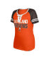ფოტო #2 პროდუქტის Women's Orange Distressed Cleveland Browns Throwback Raglan Lace-Up T-shirt