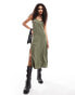 French Connection satin midi slip dress in khaki