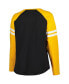 ფოტო #2 პროდუქტის Women's Black, Gold Pittsburgh Steelers Plus Size True to Form Lace-Up V-Neck Raglan Long Sleeve T-shirt
