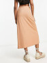 JDY wrap sarong ribbed midi skirt in camel